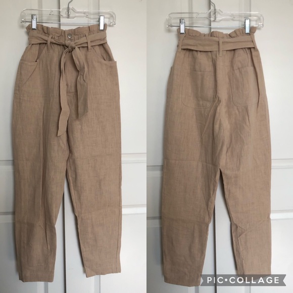 Vici Top Notch High-Rise Woven Paperbag Belted Trousers | S - Picture 5 of 9